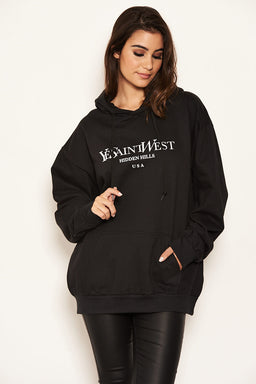 Black Slogan Printed Hoody