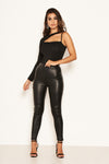 Black Sparkle One Shoulder Cut Out Bodysuit