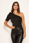 Black Sparkle One Sleeve Bodysuit