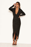 Black Sparkle Ruched Wrap Over Dress