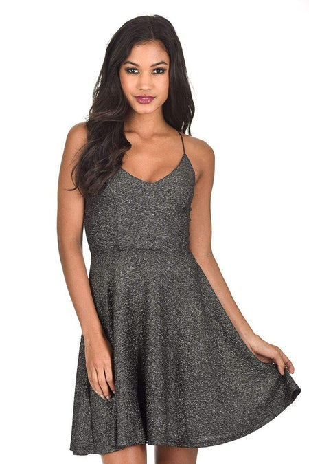 Black Sparkly Strappy Skater Dress