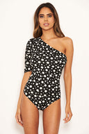 Black Spotty One Sleeve Bodysuit