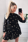 Black Spotty Pleated Skirt Dress