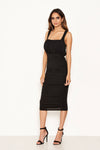 Black Square Neck Ruched Dress