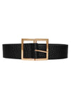 Black Squared Gold Buckle Snakeskin Belt