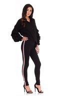 Black Stripe Detail Jersey Leggings