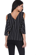 Black Striped Cut Out Shoulder Top