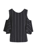 Black Striped Cut Out Shoulder Top