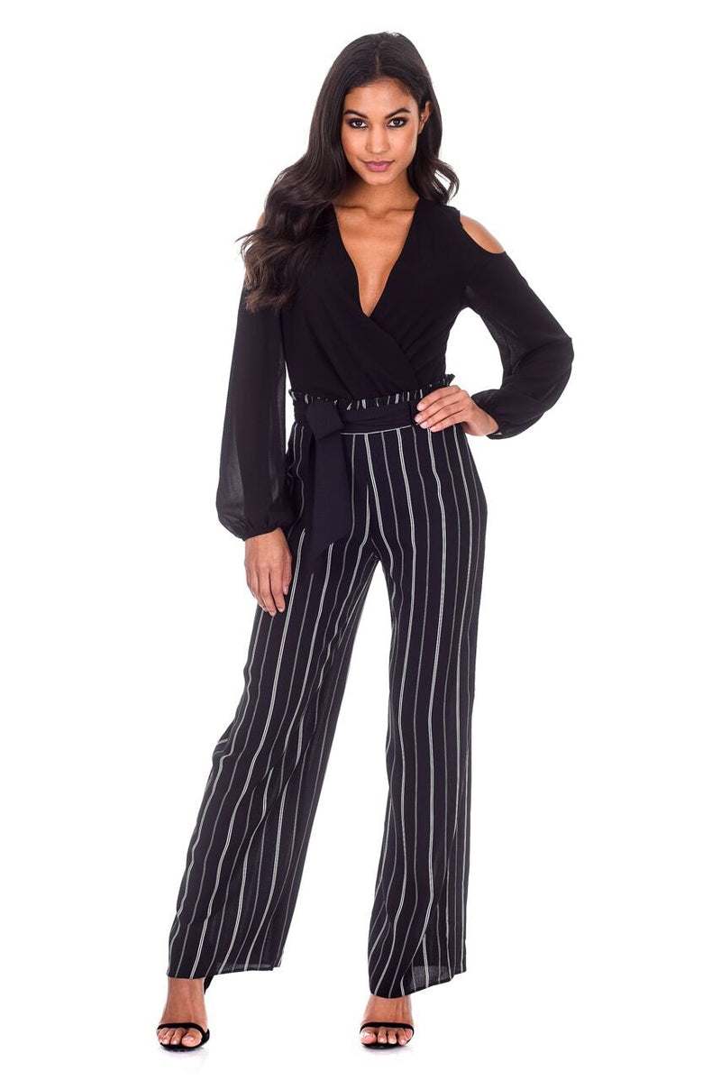 Black Striped Flared Trousers