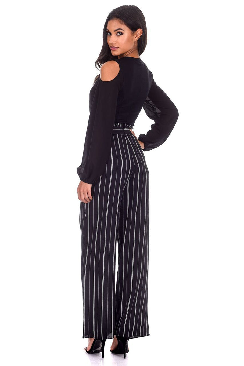 Black Striped Flared Trousers