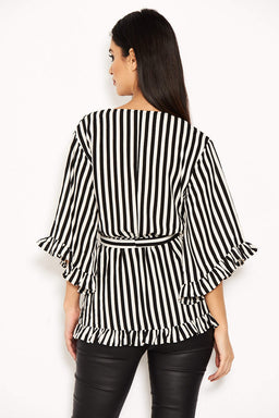 Black Striped Frill Top