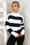 Black Striped High Neck Knit Jumper