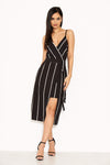 Black Striped Wrap Skirt Cut In Neck Dress