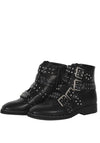 Black Studded Buckle Ankle Boots