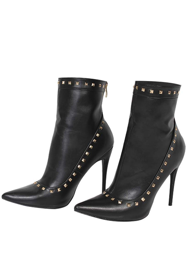 Black Studded Stiletto Heel Boots