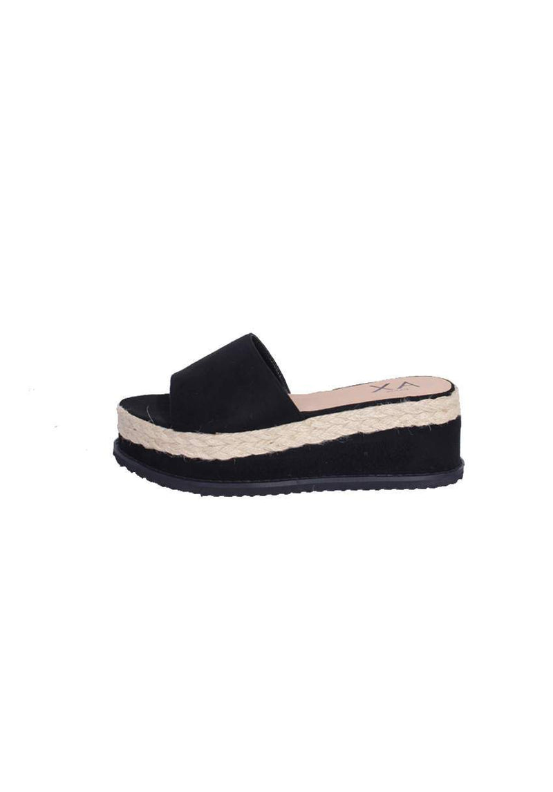 Black Suede Platform Slip On Sandals