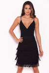 Black Tassel Front Wrap Dress