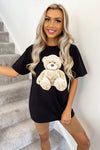 Black Teddy Print Oversized Tee