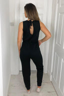 Black Tie Waist Sleeveless Jumpsuit