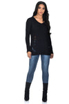 Black V Neck Cable Knit Laddered Jumper