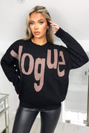 Black V Slogan Knitted Jumper