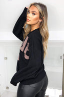 Black V Slogan Knitted Jumper