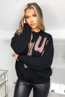 Black V Slogan Knitted Jumper