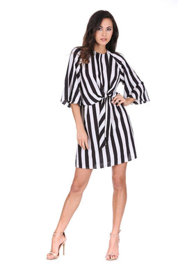 Black & White Striped Tie Waist Dress