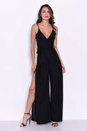 Black Wide Leg Thigh Split Jumpsuit