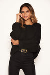 Black Wide Sleeve Cropped Knit Jumper