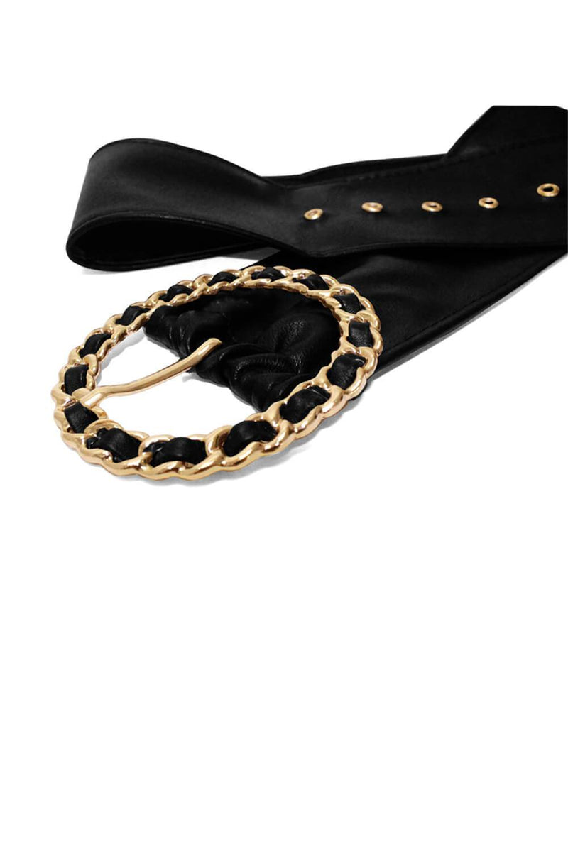 Black Wide Waist Belt With Statement Gold Buckle