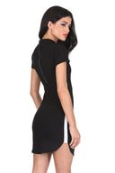 Black Mini Dress With White Panel Detail