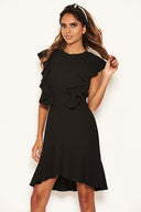 Black Wrap Frill Detail Dress