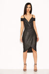 Black Wrap Front Sparkle Dress