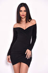 Black Slinky Off The Shoulder Wrap Dress