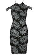 Black Embroidered Capped Sleeve Bodycon Dress