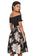 Black and Gold Two In One Floral Skater Dress
