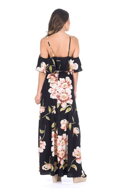 Black Strappy Floral Patterned Maxi Dress