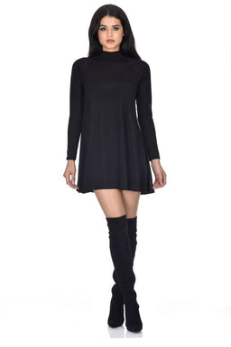 Black Knitted Mini Swing Dress