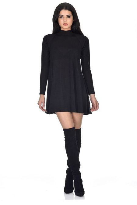 Black Knitted Mini Swing Dress