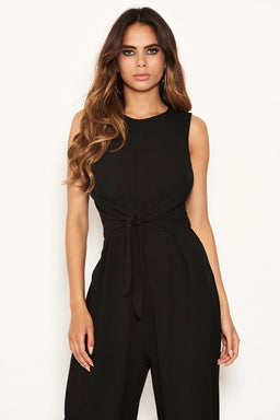 Black Knot Front Wide Leg Jumpsuit
