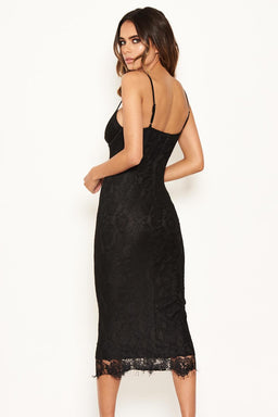 Black Lace Bodycon Midi Dress