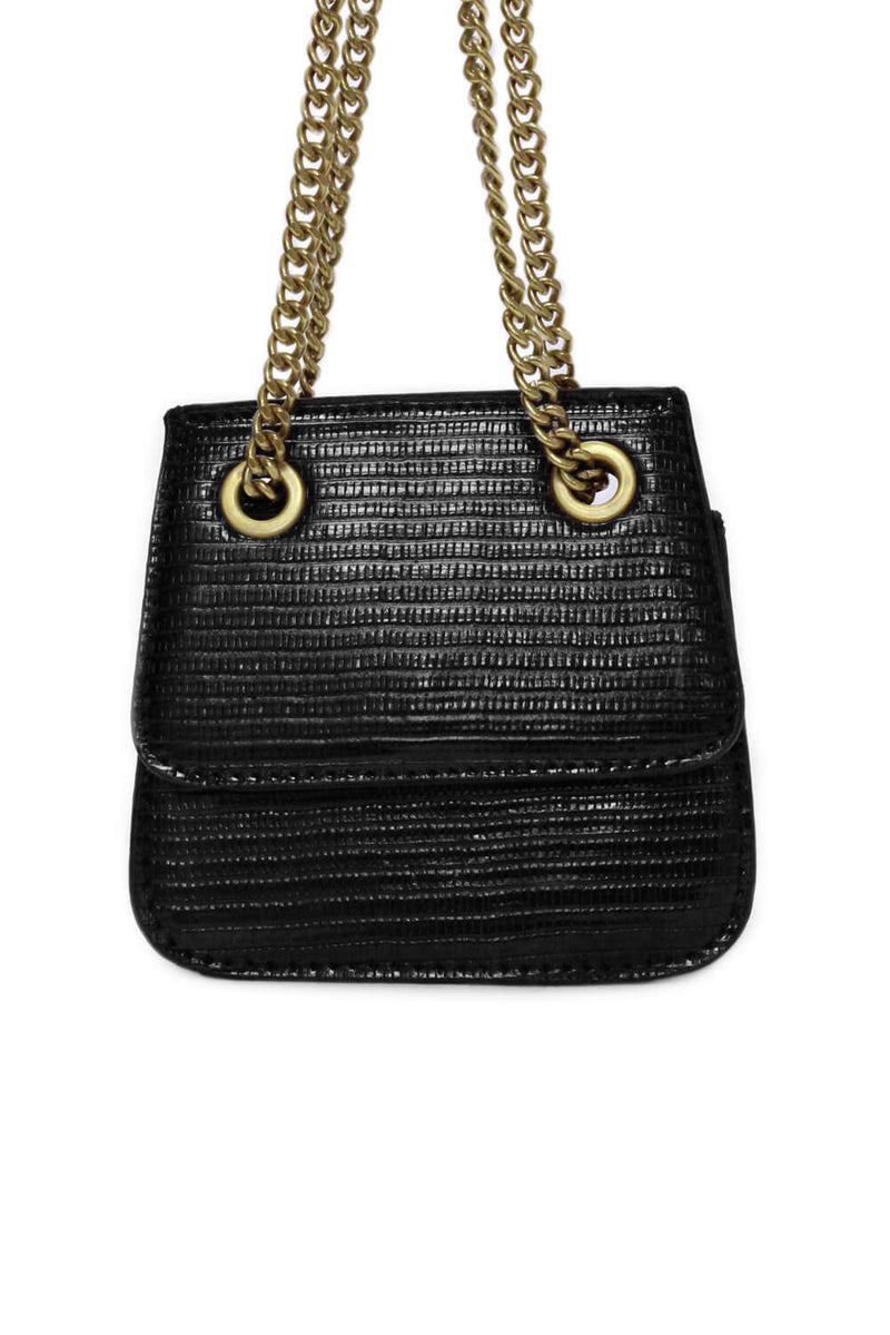 Black Mini Textured Chain Strap Bag