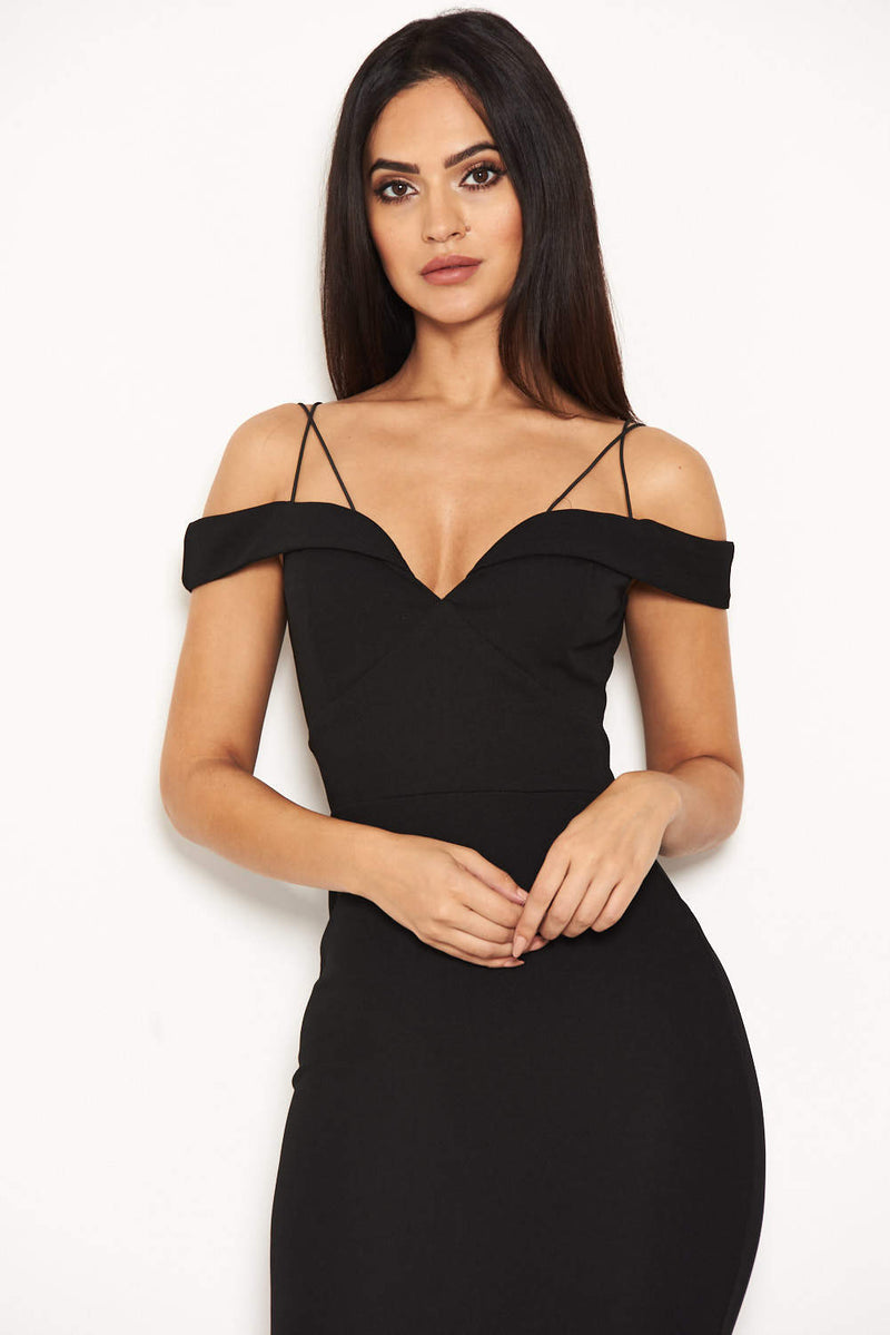 Black Off The Shoulder Strappy Fishtail Dress