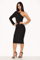 Black One Shoulder Dress With Chain Detail