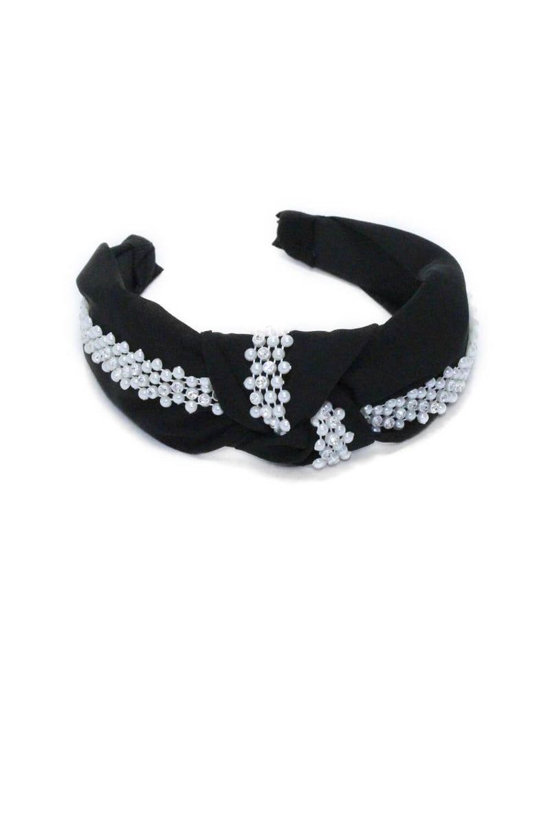Black Pearl And Diamante Knot Headband