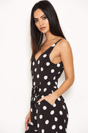 Black Polka Dot Tie Waist Jumpsuit