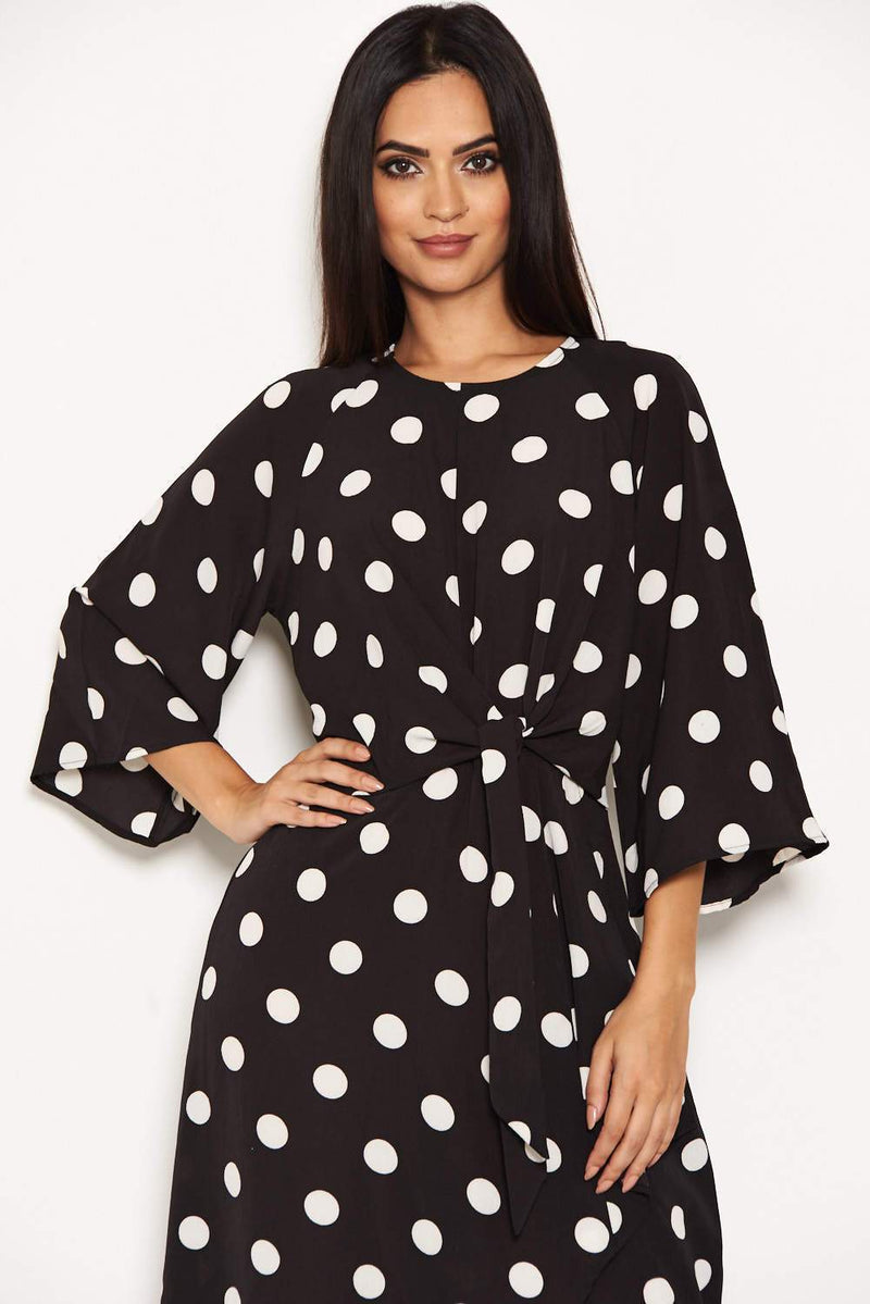 Black Polka Dot Wrap Dress With Tie Front – AX Paris US