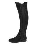 Black Suede Knee High Studded Boots