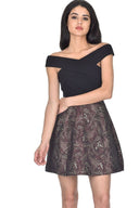 Black and Wine 2in1 Skater Dress With Floral Print